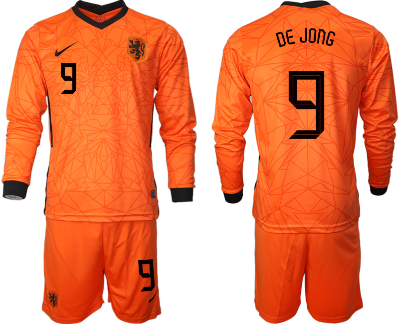 Men 2021 European Cup Netherlands home long sleeve #9 soccer jerseys->portugal jersey->Soccer Country Jersey